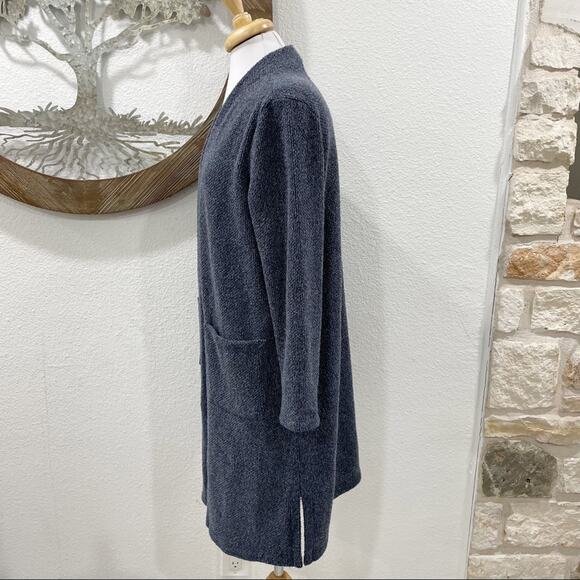 Clara Sunwoo Long Open Front Cardigan Pockets Blue Medium - Picture 3 of 6